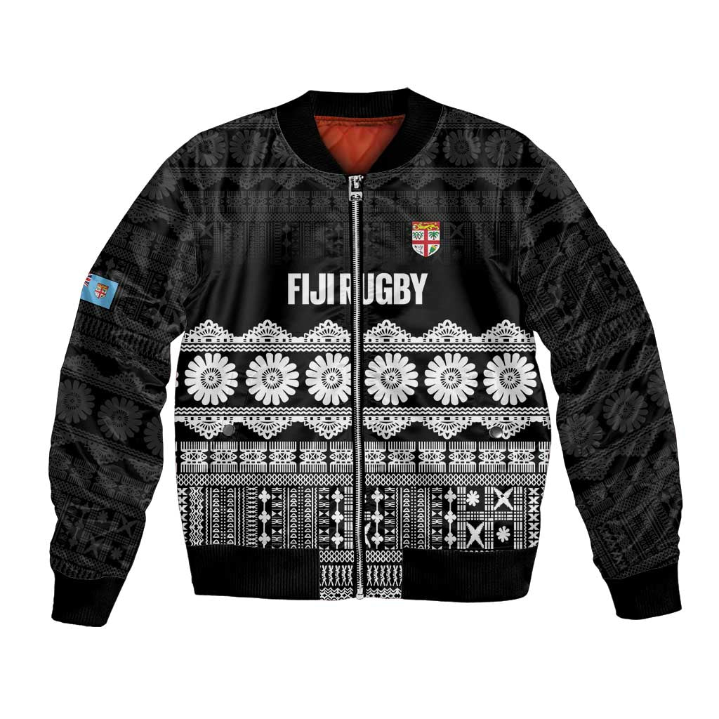 Fiji Tapa Rugby Custom Bomber Jacket Go Fijiana LT14 Unisex Black - Polynesian Pride