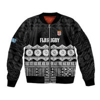 Fiji Tapa Rugby Custom Bomber Jacket Go Fijiana LT14 Unisex Black - Polynesian Pride