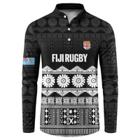 Fiji Tapa Rugby Custom Button Sweatshirt Go Fijiana LT14 Black - Polynesian Pride