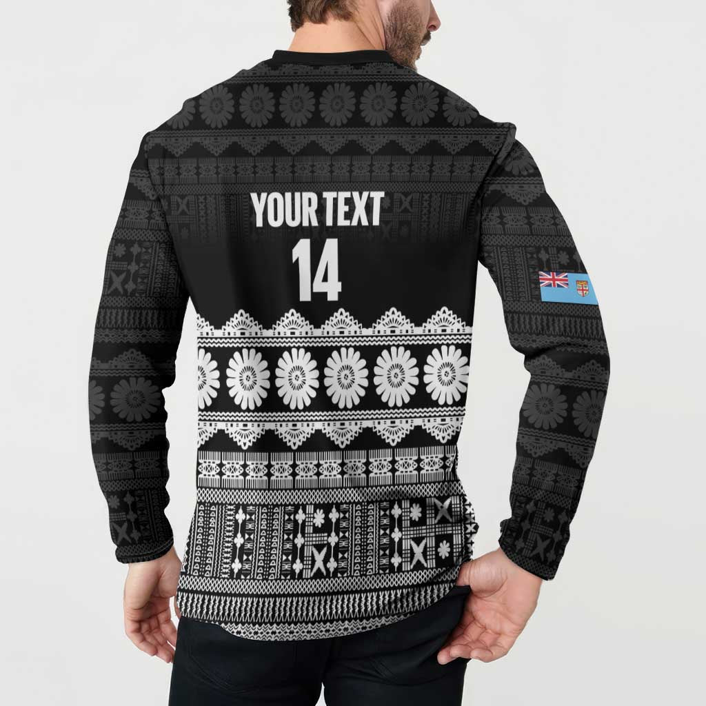 Fiji Tapa Rugby Custom Button Sweatshirt Go Fijiana LT14 - Polynesian Pride