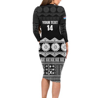 Fiji Tapa Rugby Custom Long Sleeve Bodycon Dress Go Fijiana LT14 - Polynesian Pride