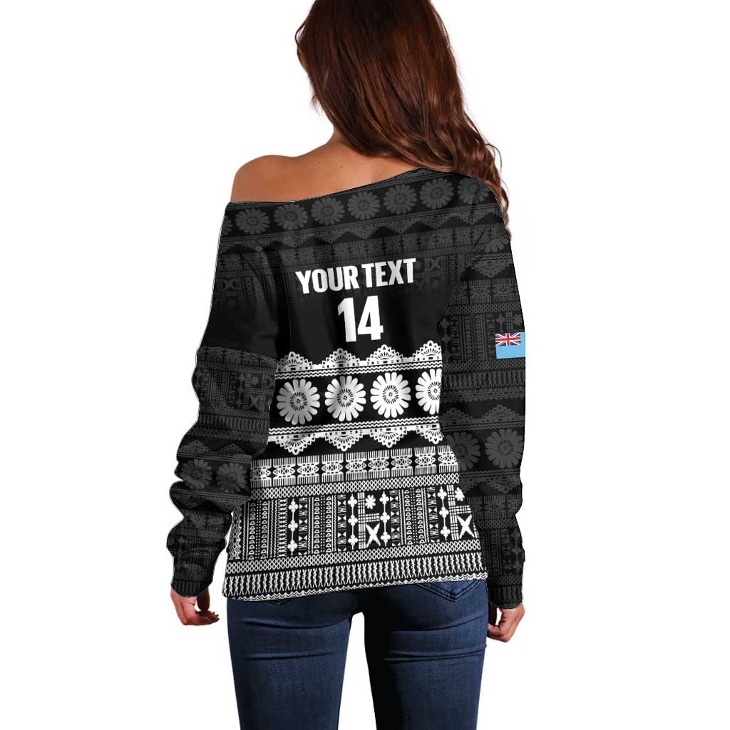Fiji Tapa Rugby Custom Off Shoulder Sweater Go Fijiana LT14 - Polynesian Pride