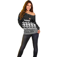 Fiji Tapa Rugby Custom Off Shoulder Sweater Go Fijiana LT14 - Polynesian Pride