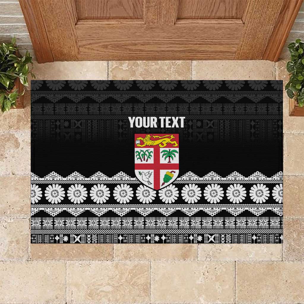 Fiji Tapa Rugby Custom Rubber Doormat Go Fijiana LT14 Black - Polynesian Pride