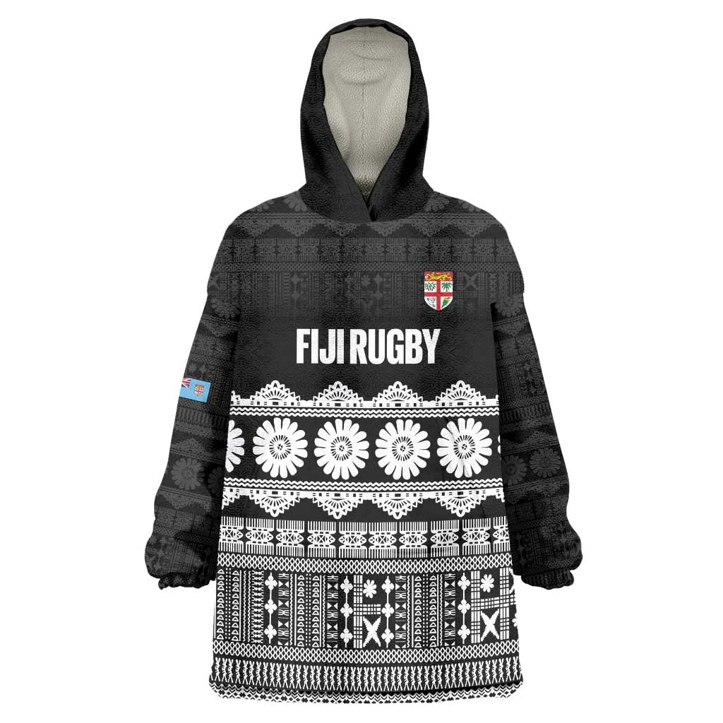 Fiji Tapa Rugby Custom Wearable Blanket Hoodie Go Fijiana LT14 One Size Black - Polynesian Pride