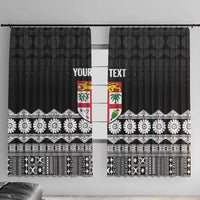 Fiji Tapa Rugby Custom Window Curtain Go Fijiana LT14 With Hooks Black - Polynesian Pride