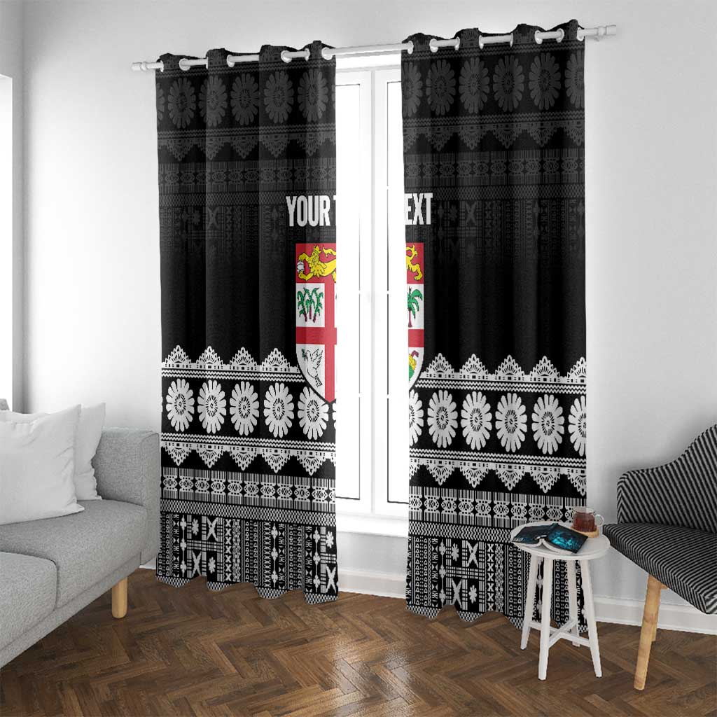 Fiji Tapa Rugby Custom Window Curtain Go Fijiana LT14 With Grommets Black - Polynesian Pride