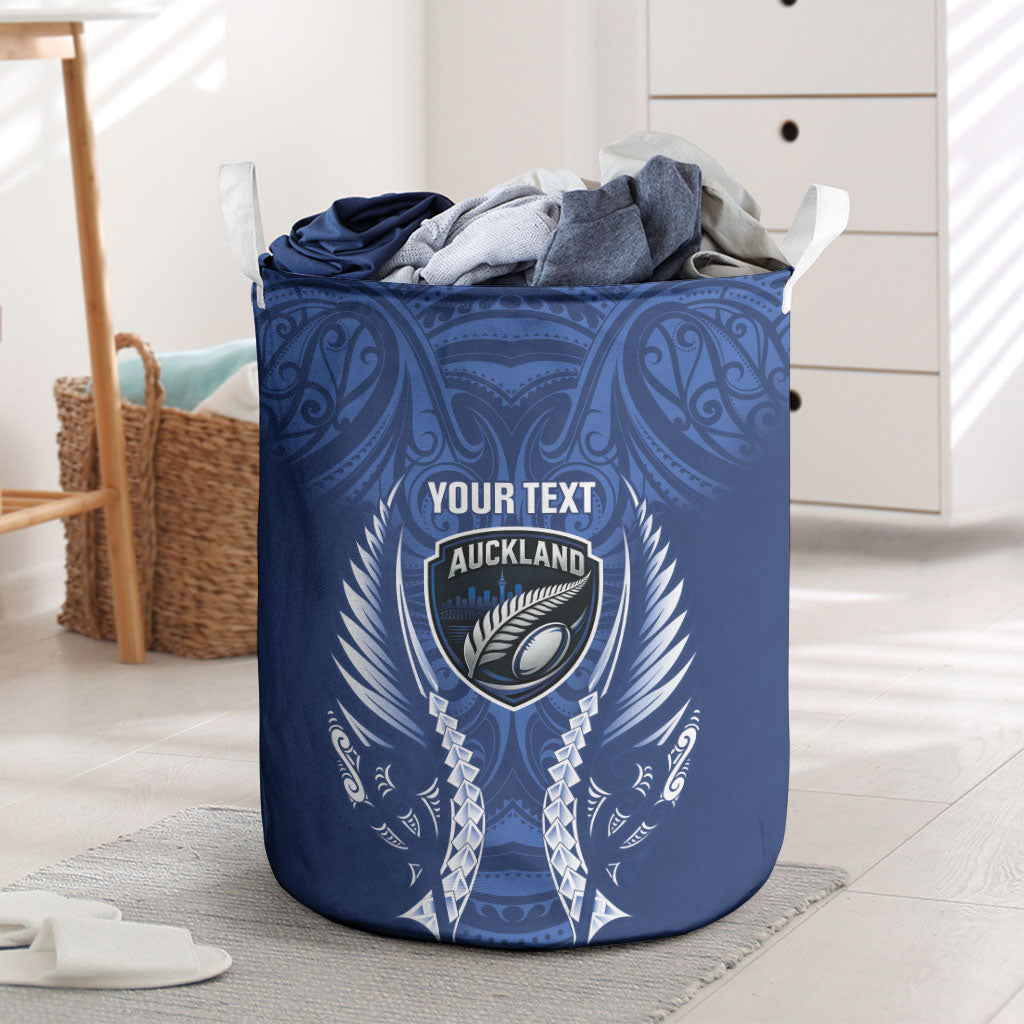 Auckland 2026 Rugby Custom Laundry Basket NZ Maori Silver Fern LT14 Blue - Polynesian Pride