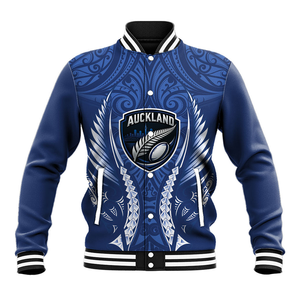 Auckland 2026 Rugby Custom Baseball Jacket NZ Maori Silver Fern LT14 Unisex Blue - Polynesian Pride
