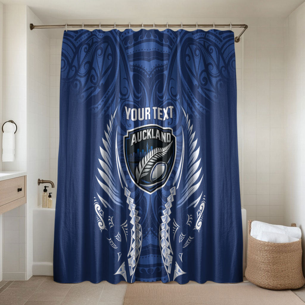 Auckland 2026 Rugby Custom Bathroom Set NZ Maori Silver Fern LT14 Shower Curtain Only Blue - Polynesian Pride