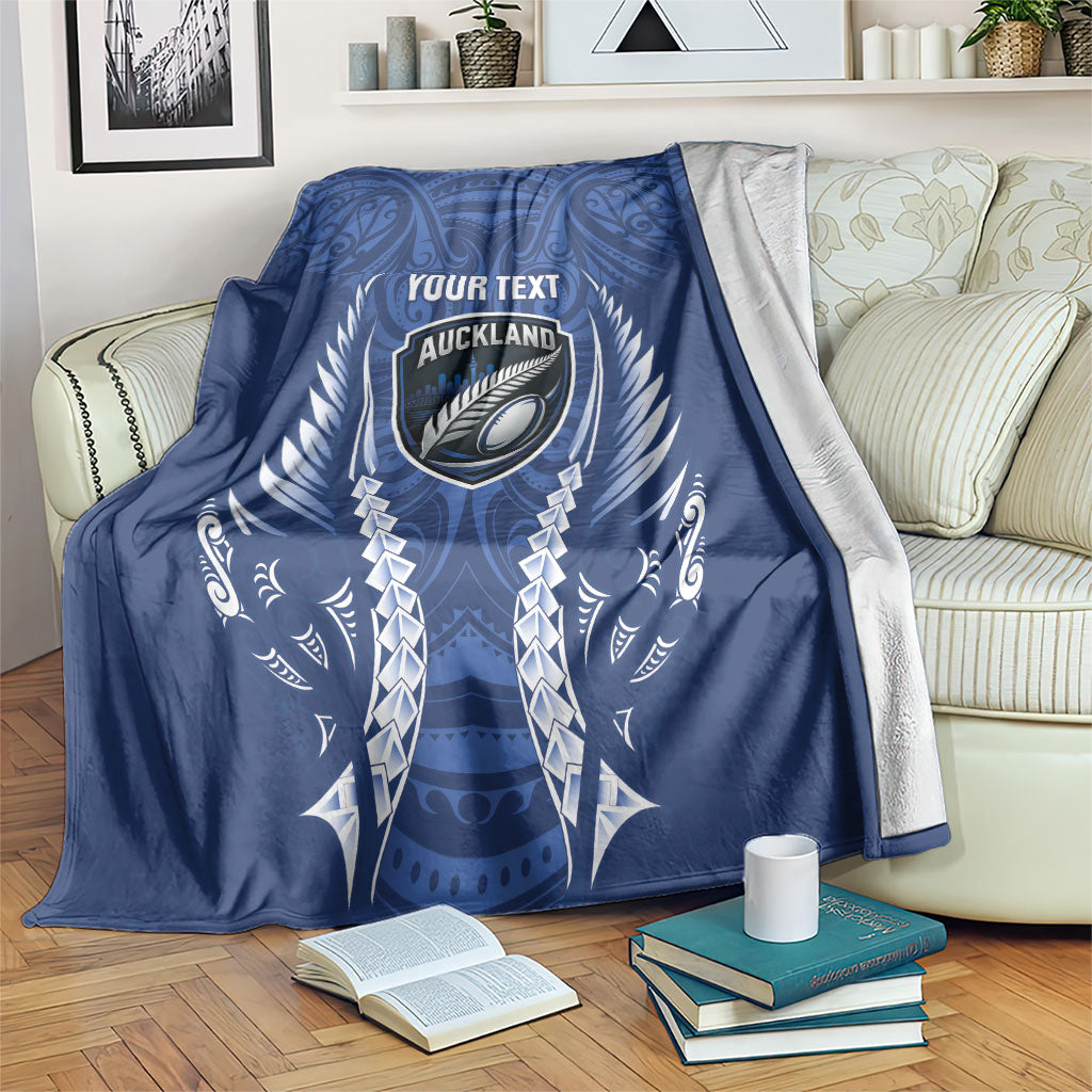 Auckland 2026 Rugby Custom Blanket NZ Maori Silver Fern LT14 Blue - Polynesian Pride