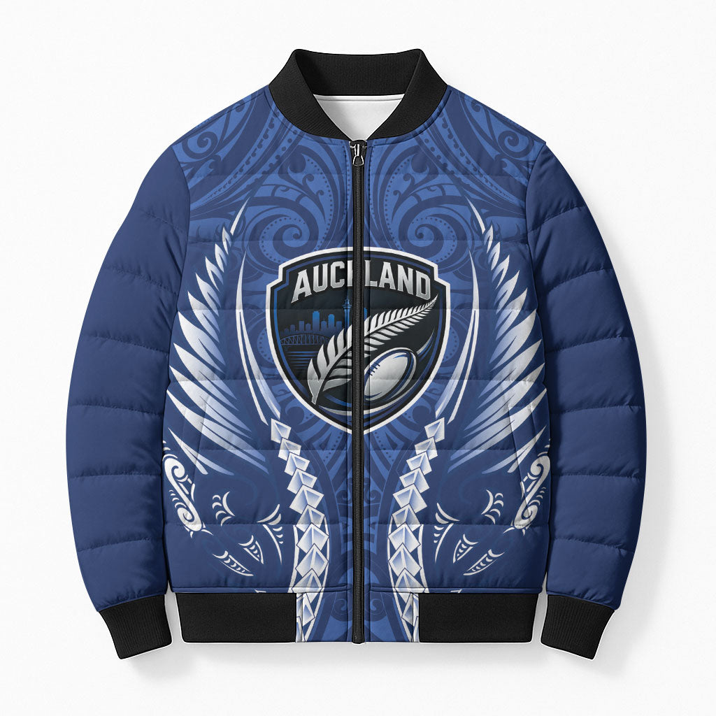 Auckland 2026 Rugby Custom Bomber Puffer Jacket NZ Maori Silver Fern LT14 Unisex Blue - Polynesian Pride