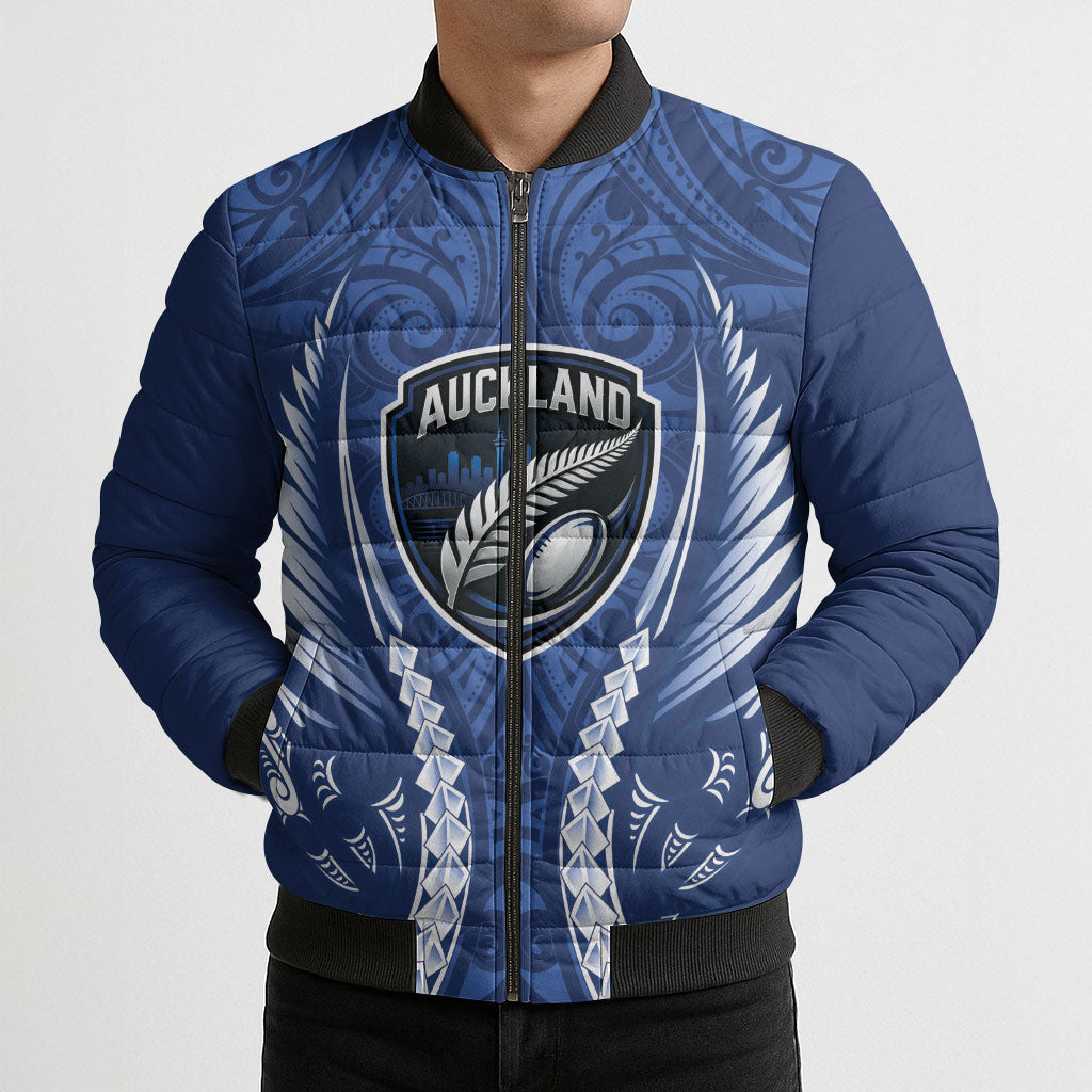 Auckland 2026 Rugby Custom Bomber Puffer Jacket NZ Maori Silver Fern LT14 - Polynesian Pride