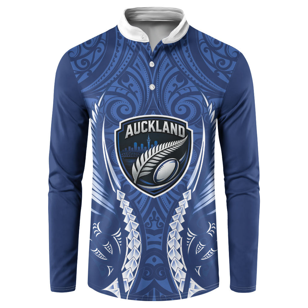 Auckland 2026 Rugby Custom Button Sweatshirt NZ Maori Silver Fern LT14 Blue - Polynesian Pride