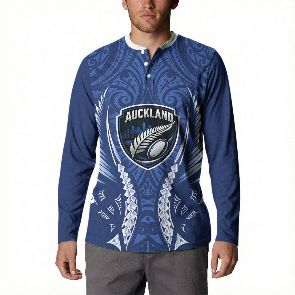Auckland 2026 Rugby Custom Button Sweatshirt NZ Maori Silver Fern LT14 - Polynesian Pride