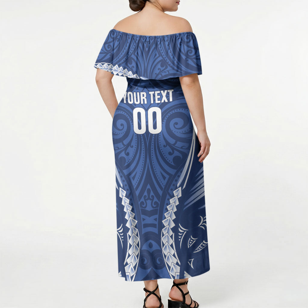 Auckland 2026 Rugby Custom Off Shoulder Maxi Dress NZ Maori Silver Fern LT14 - Polynesian Pride