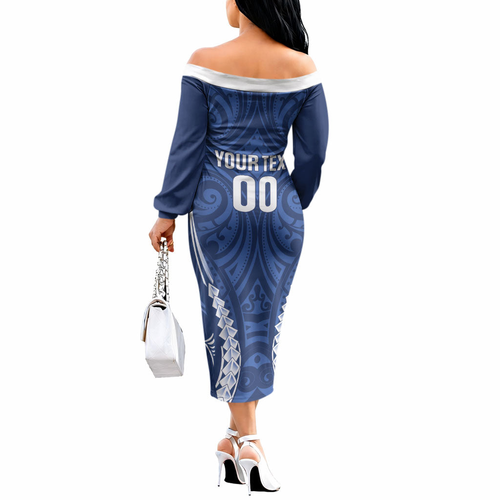 Auckland 2026 Rugby Custom Off The Shoulder Long Sleeve Dress NZ Maori Silver Fern LT14 - Polynesian Pride