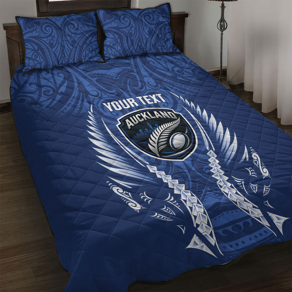Auckland 2026 Rugby Custom Quilt Bed Set NZ Maori Silver Fern LT14 Blue - Polynesian Pride