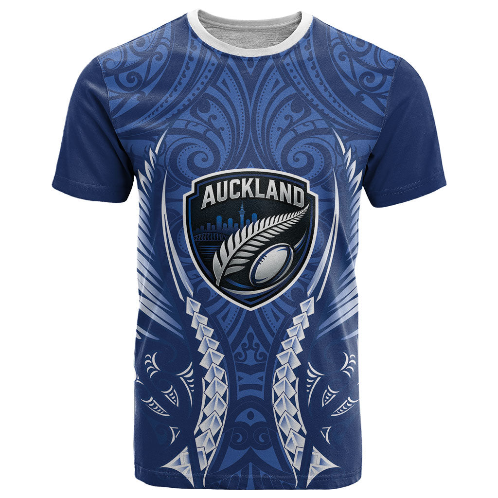Auckland 2026 Rugby Custom T Shirt NZ Maori Silver Fern LT14 Blue - Polynesian Pride