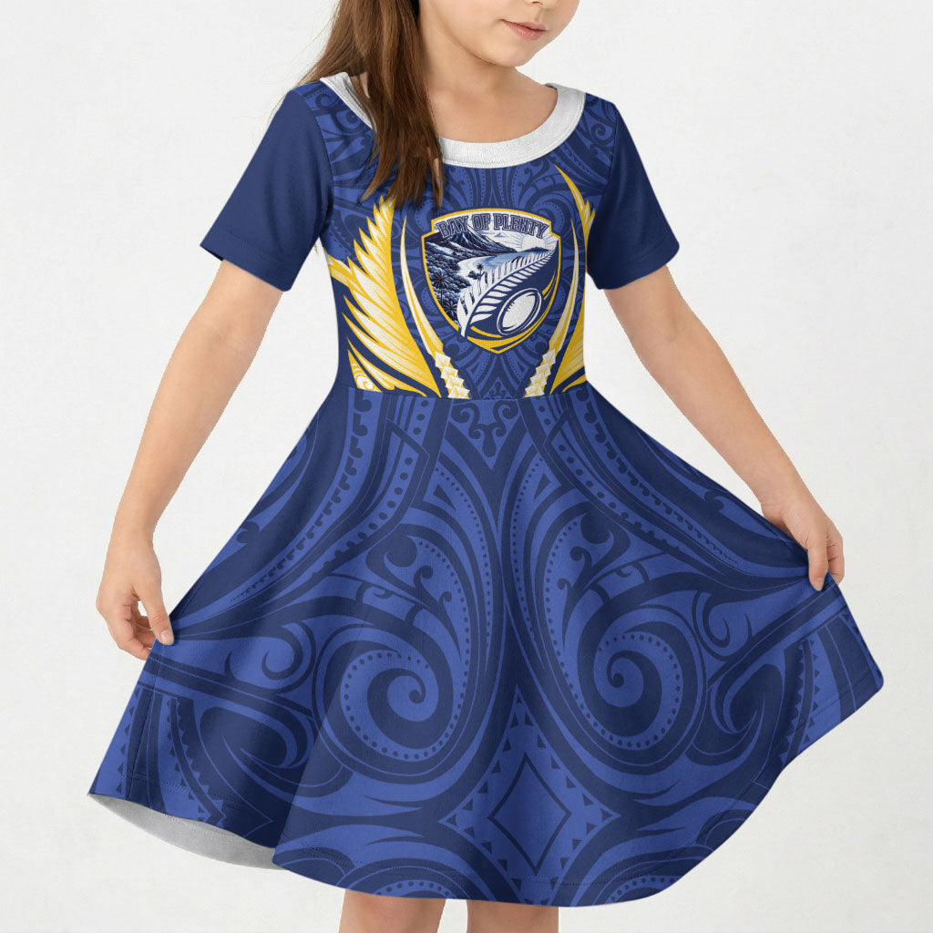 Bay of Plenty 2026 Rugby Custom Kid Short Sleeve Dress NZ Maori Silver Fern LT14 KID Blue - Polynesian Pride
