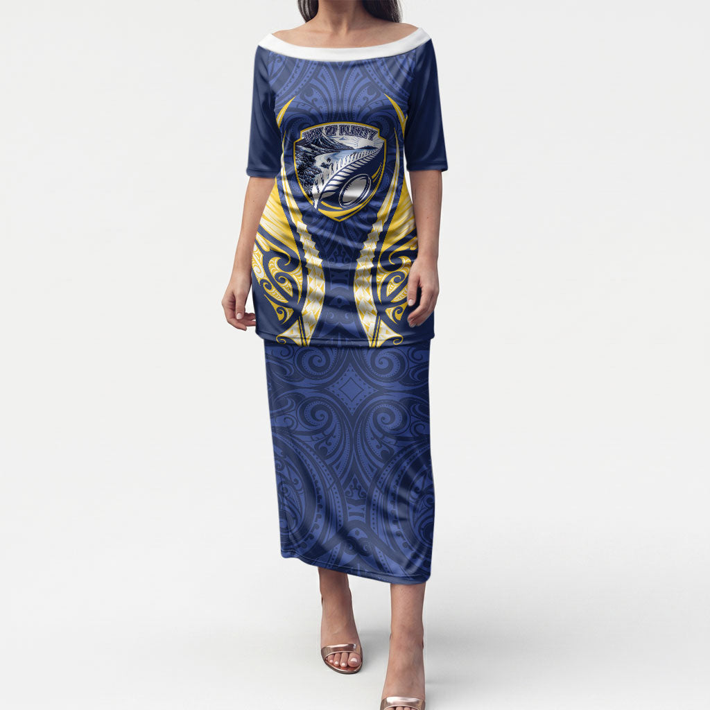 Bay of Plenty 2026 Rugby Custom Puletasi NZ Maori Silver Fern LT14 Long Dress Blue - Polynesian Pride