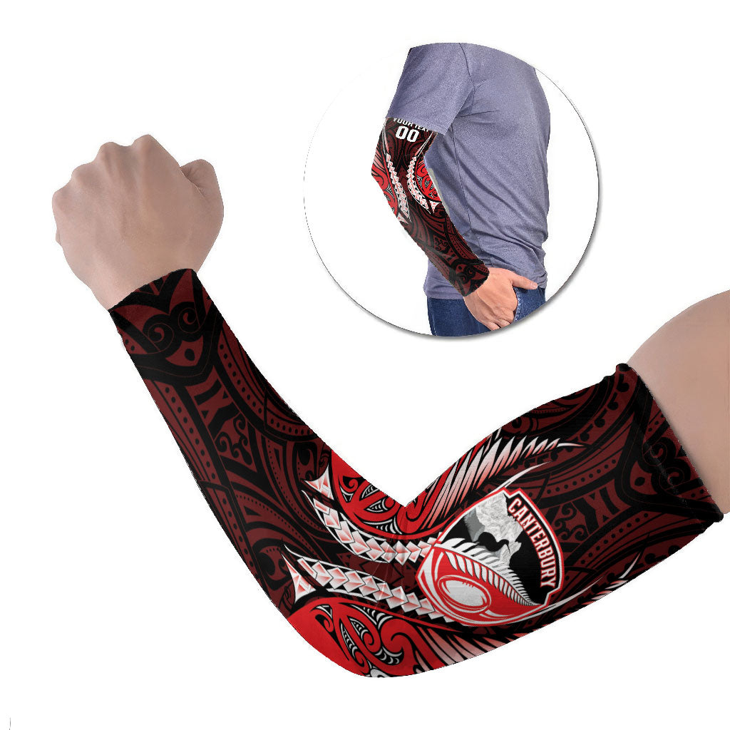 Canterbury 2026 Rugby Custom Arm Sleeves NZ Maori Silver Fern LT14 Set of 2 Red - Polynesian Pride