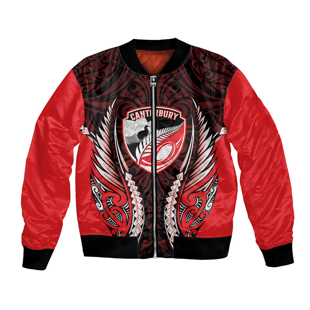 Canterbury 2026 Rugby Custom Bomber Jacket NZ Maori Silver Fern LT14 Unisex Red - Polynesian Pride