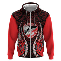 Canterbury 2026 Rugby Custom Hoodie NZ Maori Silver Fern LT14 Zip Hoodie Red - Polynesian Pride
