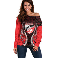 Canterbury 2026 Rugby Custom Off Shoulder Sweater NZ Maori Silver Fern LT14 Women Red - Polynesian Pride