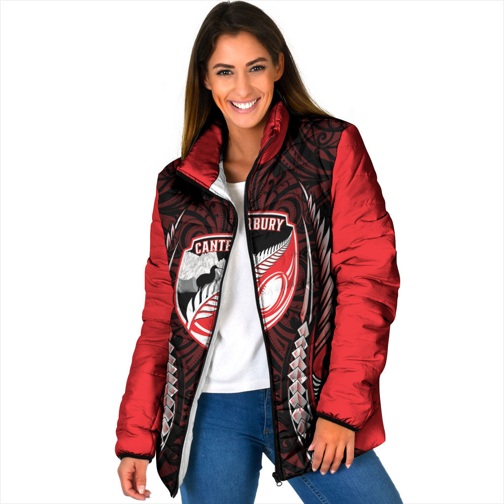 Canterbury 2026 Rugby Custom Padded Jacket NZ Maori Silver Fern LT14 Women Red - Polynesian Pride