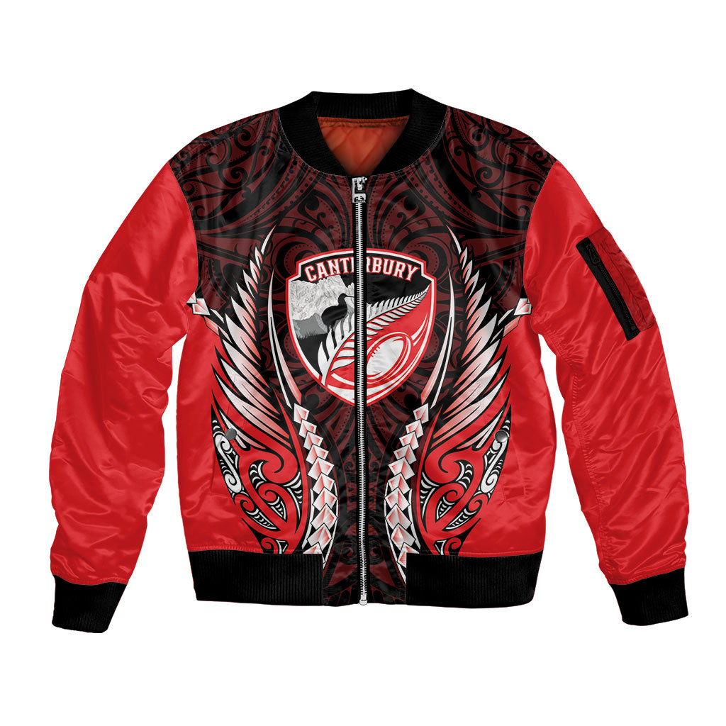Canterbury 2026 Rugby Custom Sleeve Zip Bomber Jacket NZ Maori Silver Fern LT14 Unisex Red - Polynesian Pride