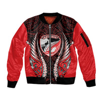 Canterbury 2026 Rugby Custom Sleeve Zip Bomber Jacket NZ Maori Silver Fern LT14 Unisex Red - Polynesian Pride