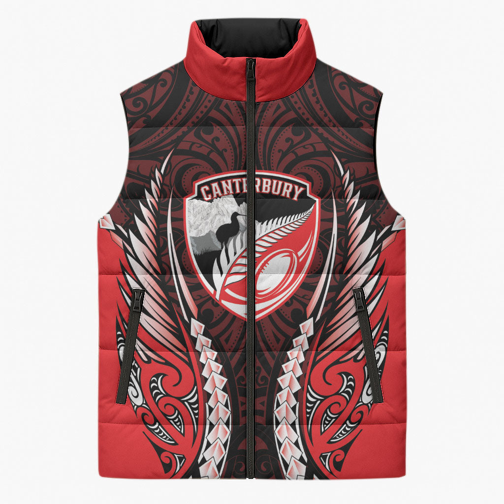 Canterbury 2026 Rugby Custom Sleeveless Puffer Jacket NZ Maori Silver Fern LT14 Unisex Red - Polynesian Pride