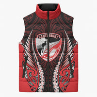 Canterbury 2026 Rugby Custom Sleeveless Puffer Jacket NZ Maori Silver Fern LT14 Unisex Red - Polynesian Pride
