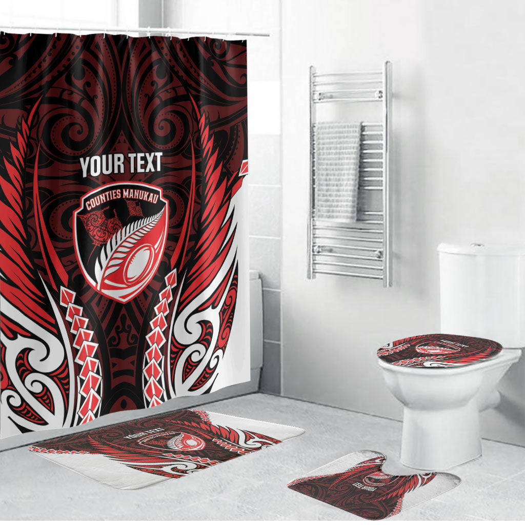 Counties Manukau 2026 Rugby Custom Bathroom Set NZ Maori Silver Fern LT14 Bathroom Set (4 pcs) Red - Polynesian Pride