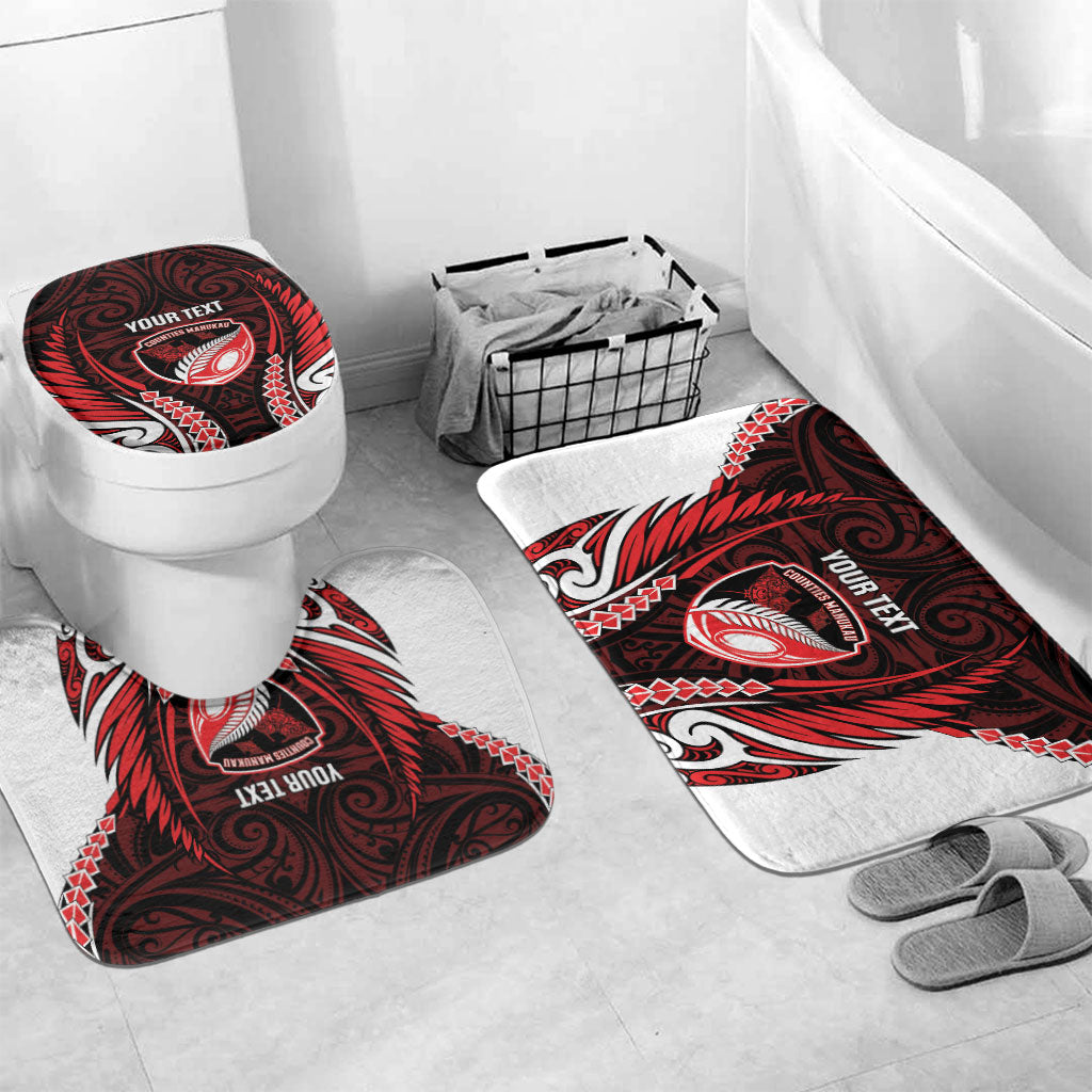 Counties Manukau 2026 Rugby Custom Bathroom Set NZ Maori Silver Fern LT14 Mat Set Only (3 pcs) One Size Red - Polynesian Pride