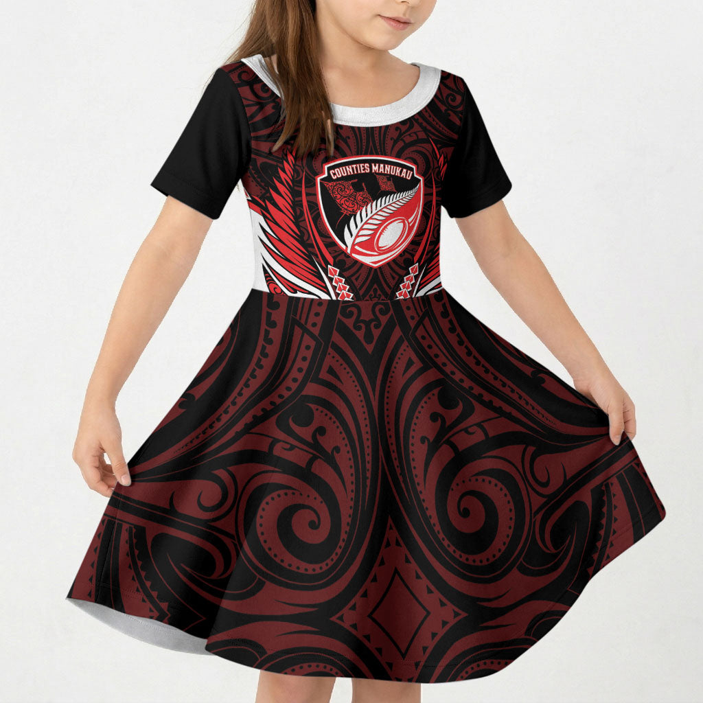 Counties Manukau 2026 Rugby Custom Kid Short Sleeve Dress NZ Maori Silver Fern LT14 KID Red - Polynesian Pride