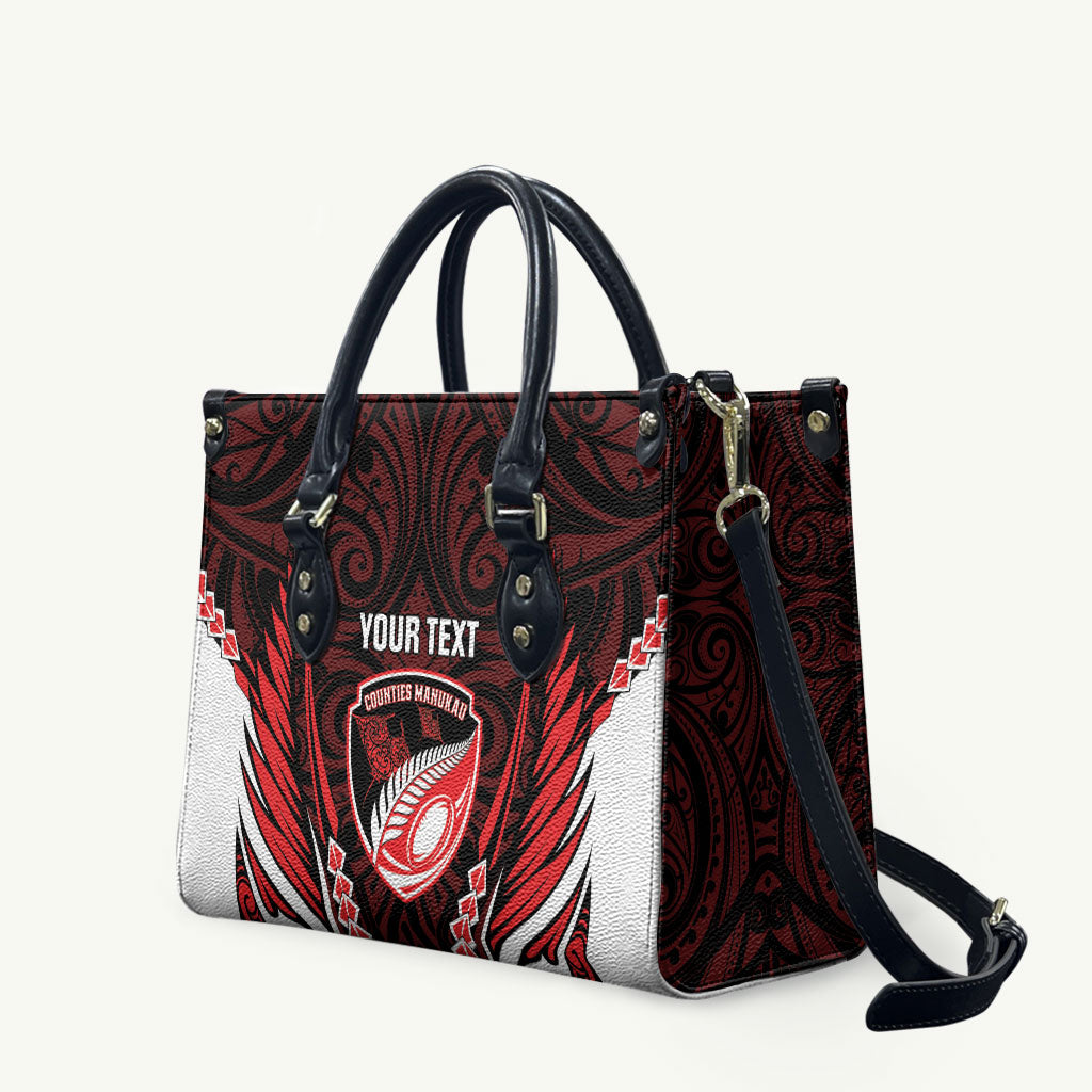 Counties Manukau 2026 Rugby Custom Leather Bag NZ Maori Silver Fern LT14 Red - Polynesian Pride
