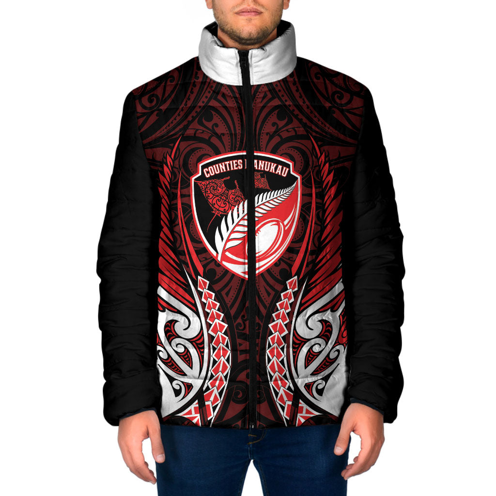Counties Manukau 2026 Rugby Custom Padded Jacket NZ Maori Silver Fern LT14 Men Red - Polynesian Pride