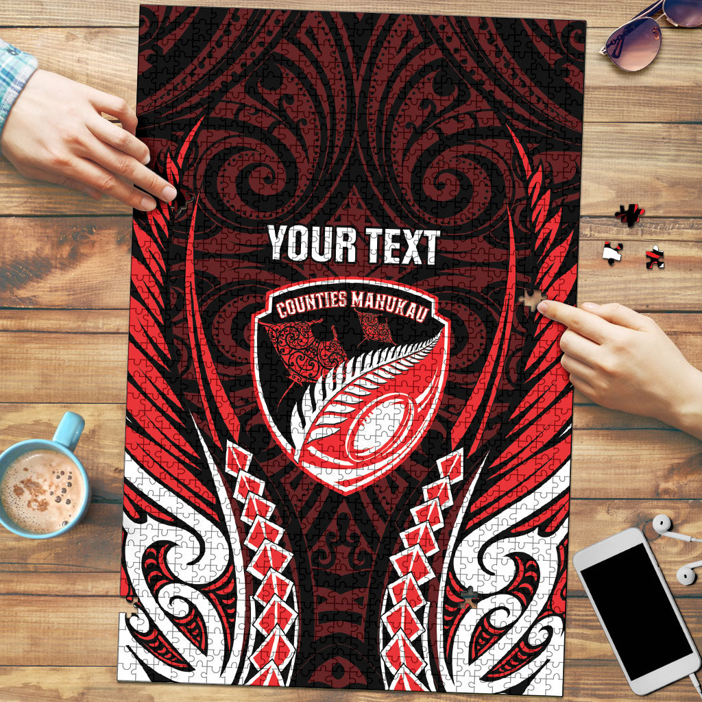 Counties Manukau 2026 Rugby Custom Puzzle NZ Maori Silver Fern LT14 Red - Polynesian Pride
