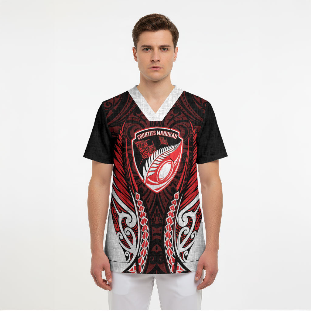 Counties Manukau 2026 Rugby Custom Scrub Top NZ Maori Silver Fern LT14 - Polynesian Pride
