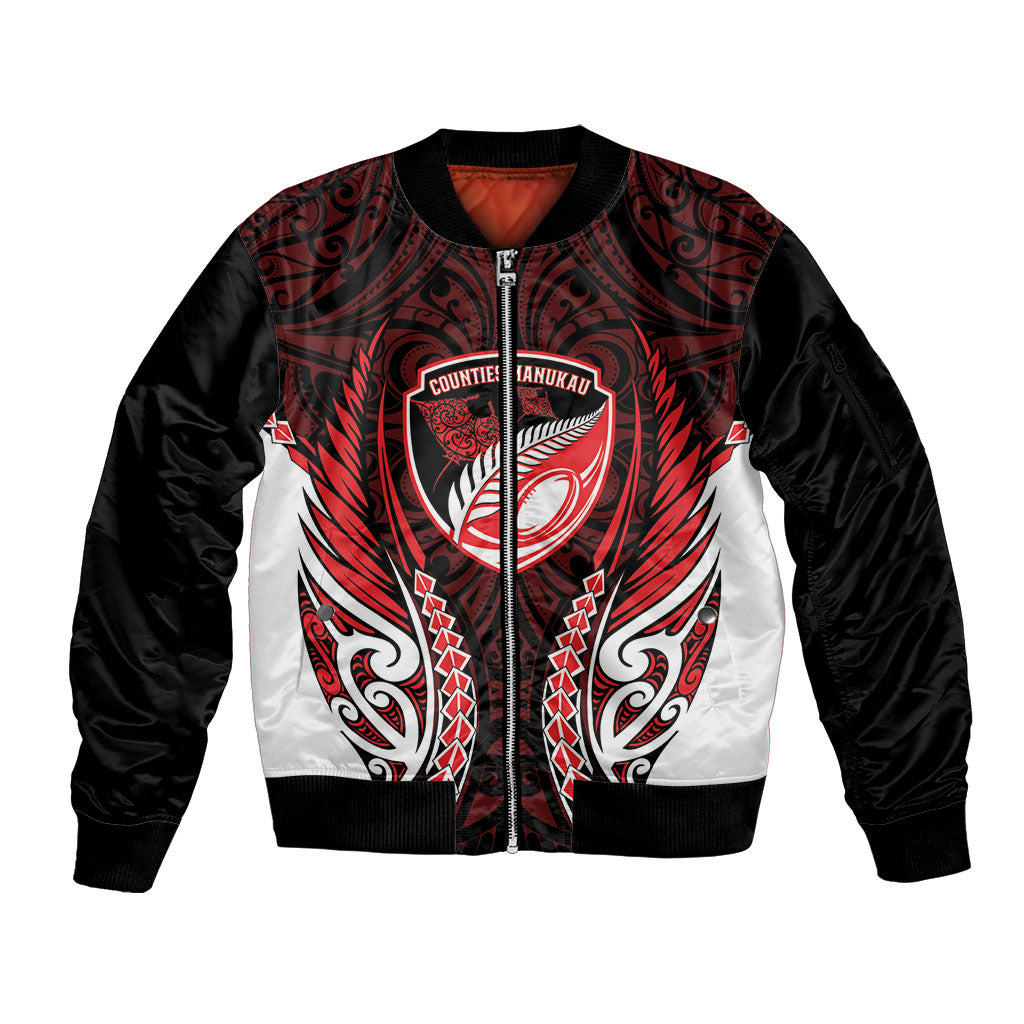 Counties Manukau 2026 Rugby Custom Sleeve Zip Bomber Jacket NZ Maori Silver Fern LT14 Unisex Red - Polynesian Pride