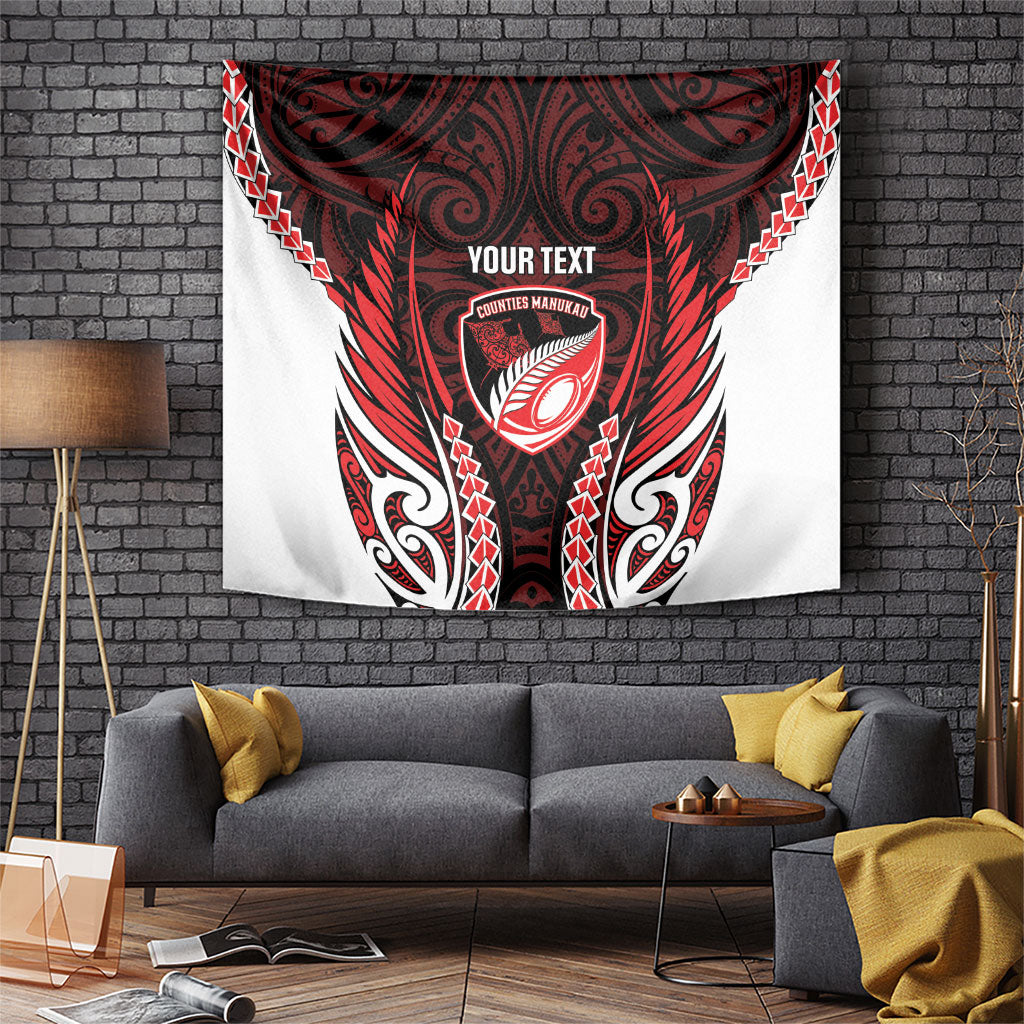 Counties Manukau 2026 Rugby Custom Tapestry NZ Maori Silver Fern LT14 Red - Polynesian Pride