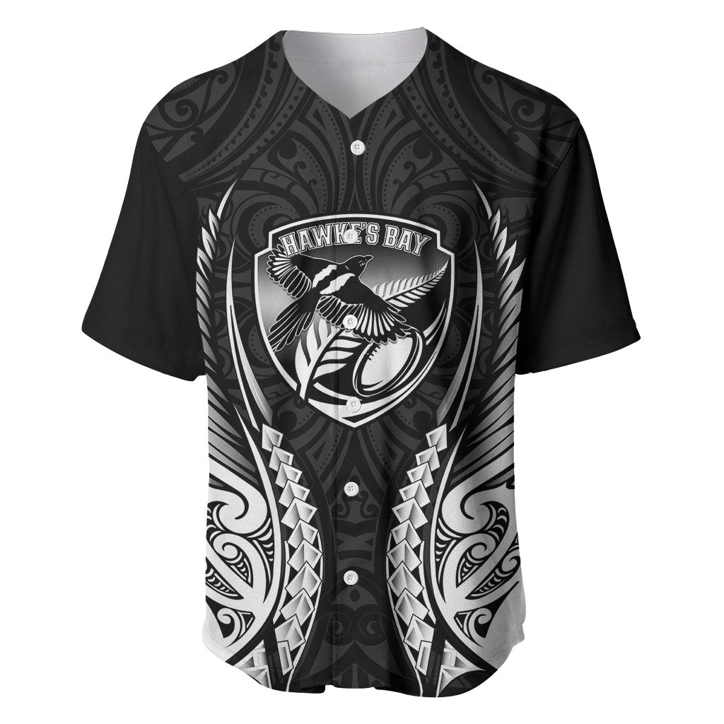 Hawke's Bay 2026 Rugby Custom Baseball Jersey NZ Maori Silver Fern LT14 Black - Polynesian Pride