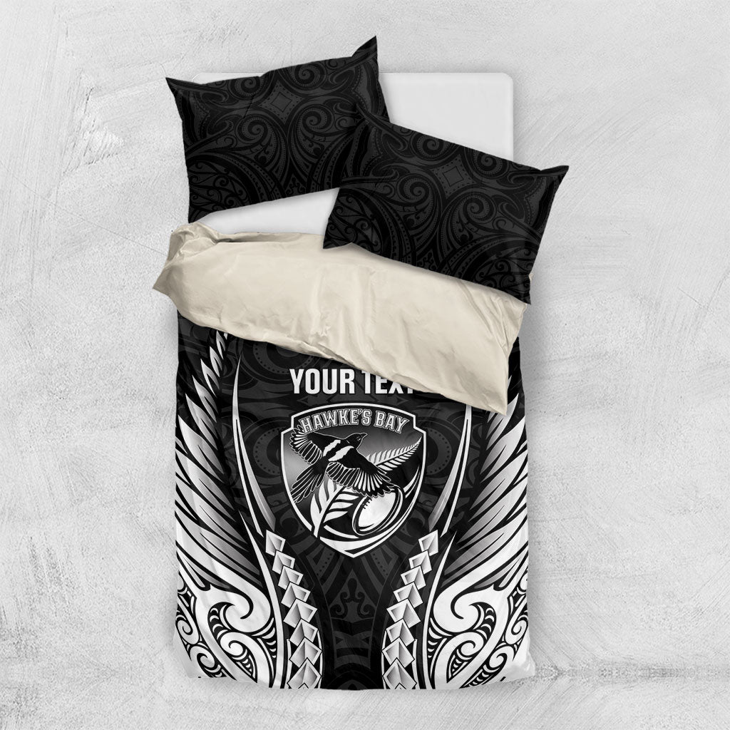 Hawke's Bay 2026 Rugby Custom Bedding Set NZ Maori Silver Fern LT14 US Twin 172cm x 218cm Black - Polynesian Pride