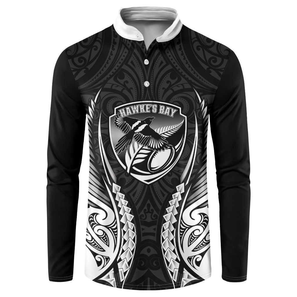 Hawke's Bay 2026 Rugby Custom Button Sweatshirt NZ Maori Silver Fern LT14 Black - Polynesian Pride