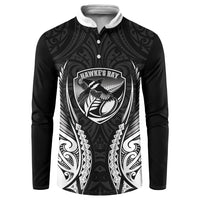 Hawke's Bay 2026 Rugby Custom Button Sweatshirt NZ Maori Silver Fern LT14 Black - Polynesian Pride