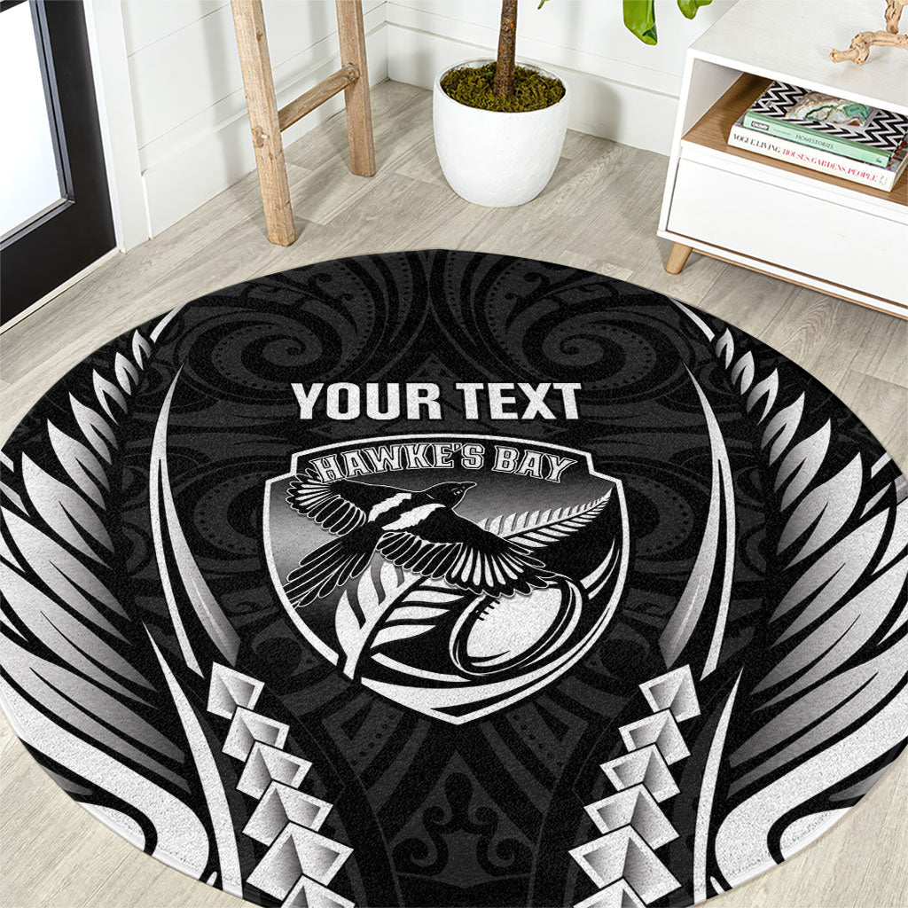 Hawke's Bay 2026 Rugby Custom Round Carpet NZ Maori Silver Fern LT14 Black - Polynesian Pride