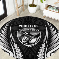 Hawke's Bay 2026 Rugby Custom Round Carpet NZ Maori Silver Fern LT14 Black - Polynesian Pride