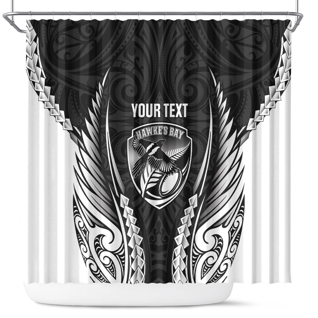 Hawke's Bay 2026 Rugby Custom Shower Curtain NZ Maori Silver Fern LT14 Black - Polynesian Pride